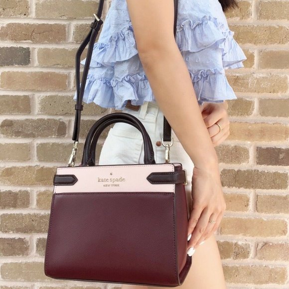 Kate Spade Staci Small Satchel  Rose Smoke Pink Burgundy Multi - Picture 2 of 5